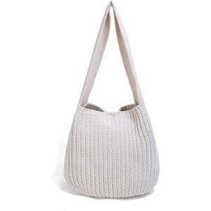 Women's Creamy White Shoulder Handbags Crocheted Bags Large Knit Bag Tote Bag